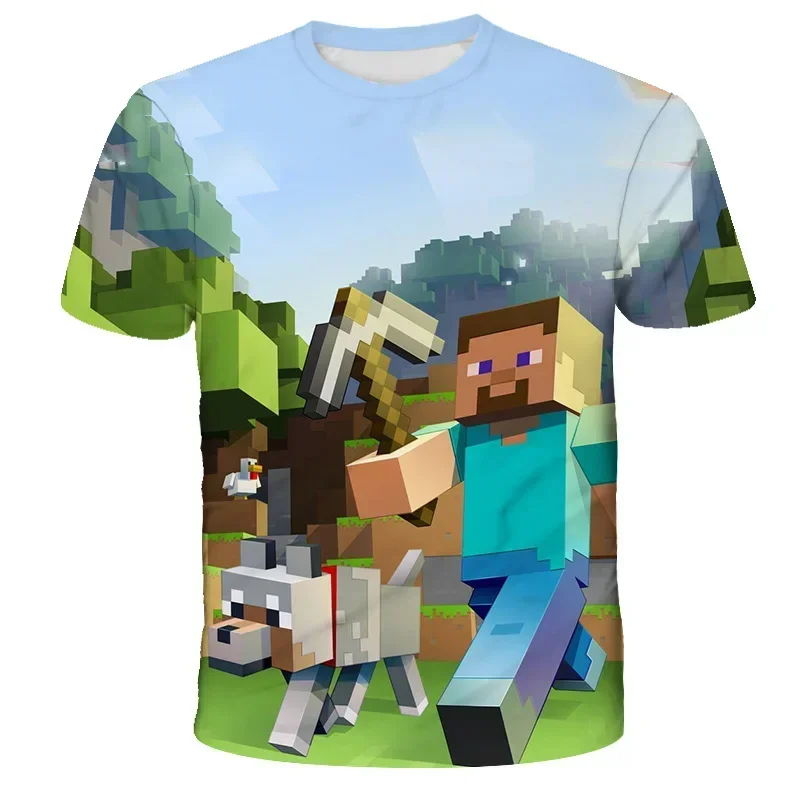Camiseta de Verano Casual con Estampado 3D de Bloques de Construcción para Niños y Niñas, Camiseta de Minecraft Popular para Niños, Tops para Usar Dentro y Fuera de Casa