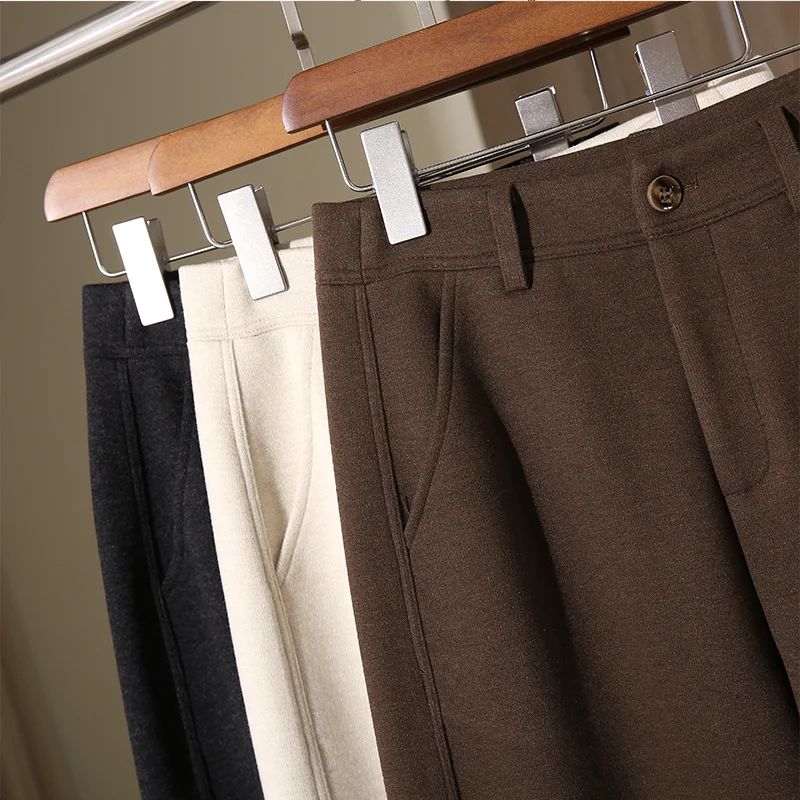 Women's Wool Blend Wide Leg Cropped Pants High Waist Loose Fit Straight Harlan Casual Suit Trousers