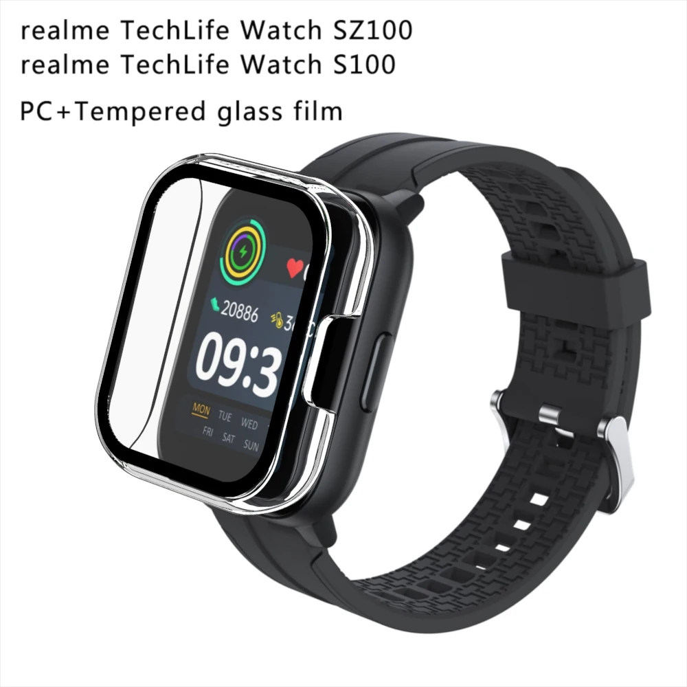 Case+glass to realme watch case TechLife Watch S100/SZ100 PC+ tempered glass case