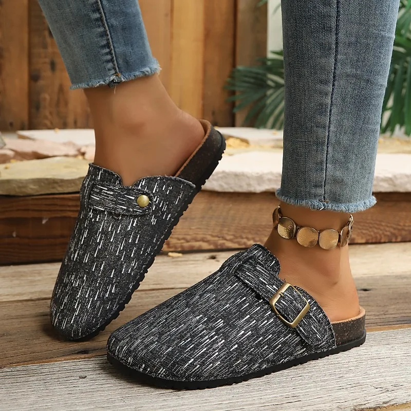 2026 Summer Retro Belt Buckle Outdoor Casual Round Toe Shoes for Women Fashionable New Hot Sale Solid Thick Bottom Women's Mules