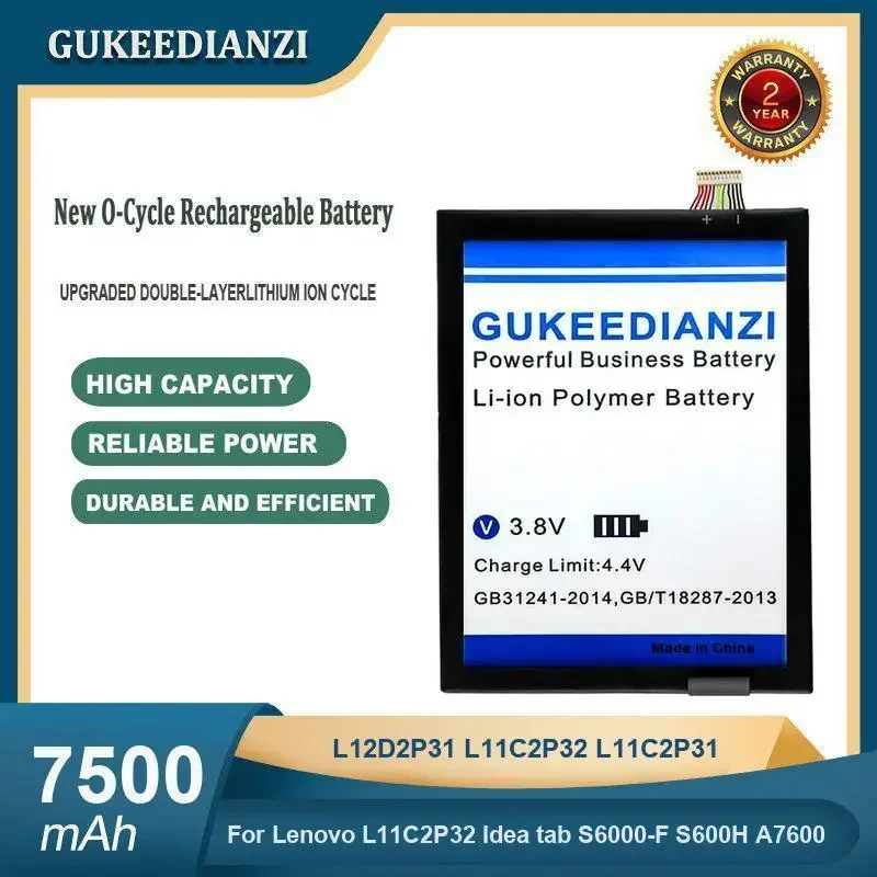 

High Capacity 7500mAh L12D2P31 L11C2P32 L11C2P31 Tablet Battery For Lenovo L11C2P32 Idea tab S6000-F S600H A7600