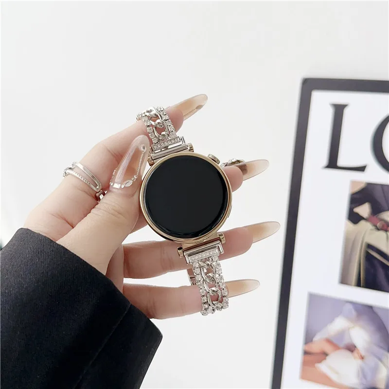 Tali logam Bling berlian imitasi mewah, tali logam 18mm 20mm 22mm untuk Apple iwatch S9 S8 S7 S6 SE tali pengganti Huawei GT4 Fit3 Watch4pro