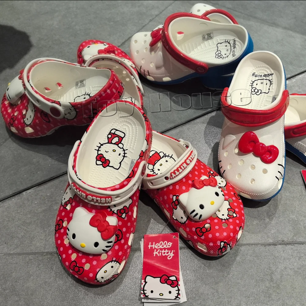 Hello Kitty Miniso Sanrio Hole Sandals Slippers Sandals Kawaii Eva Anime Home Beach Shoes Summer Slippers Adult Kids Xmas Gift