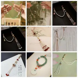 Imitation Pearl Women Hanfu Ornament Fashion Jewelry Long Hanging Tassel Chinese Style Brooch Handmade Cheongsam Pressed Lapel