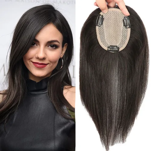 Imagen 1 del producto Base de seda hecha a mano para mujer, tallas de 10x12cm, Base superior del cuero cabelludo Natural, piezas de cabello humano liso virgen con Clips