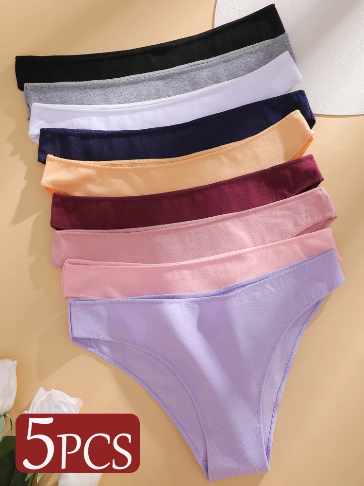 5 Stück M-XXL Baumwoll-Slips Damen Sexy Niedrig Geschnittene Elastische Unterwäsche Nahtlose Einfarbige Bequeme Slips Weiche Intimwäsche Dessous