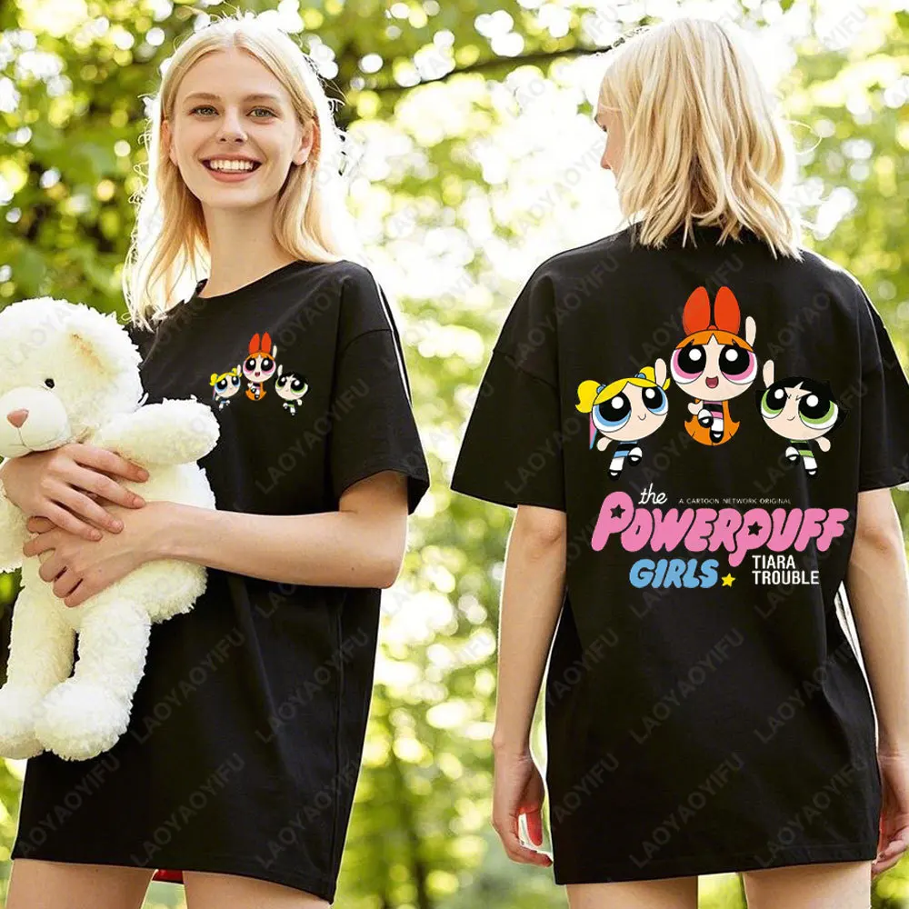 

The Powerpuff Girls Anime Tshirt Trendy Kawaii Woman Clothing O Neck Summer Cotton Short Sleeve Tee Retro Trend Cool Street Tops