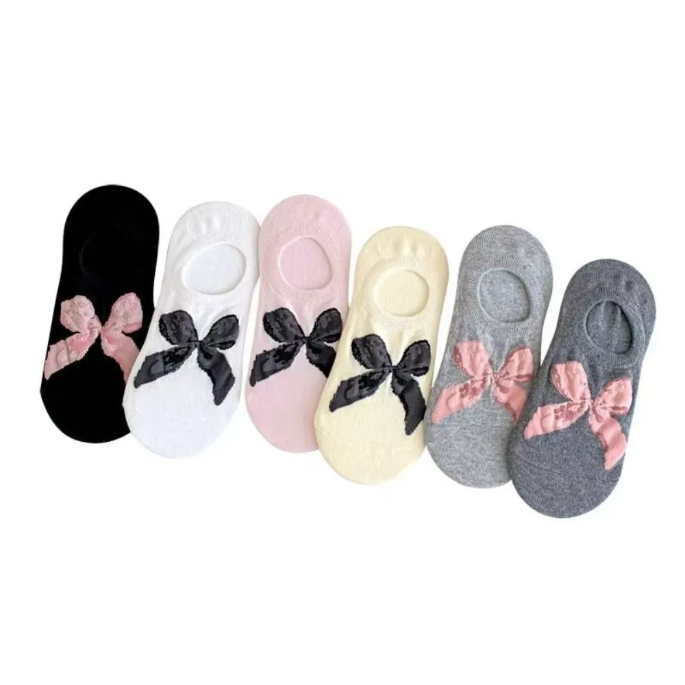 6 Pair New Sweet Bow Socks Comfortable Breathable Ankle Socks Solid Color Thin Cotton Socks Autumn