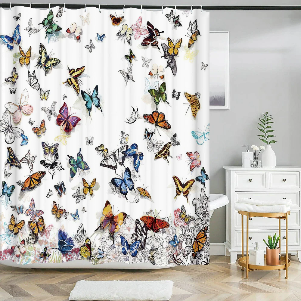 Floral Tulip Printing Flower Shower Curtain Waterproof Polyester Fabric Bathroom Curtain With Hooks 180x180cm Decorative Curtain