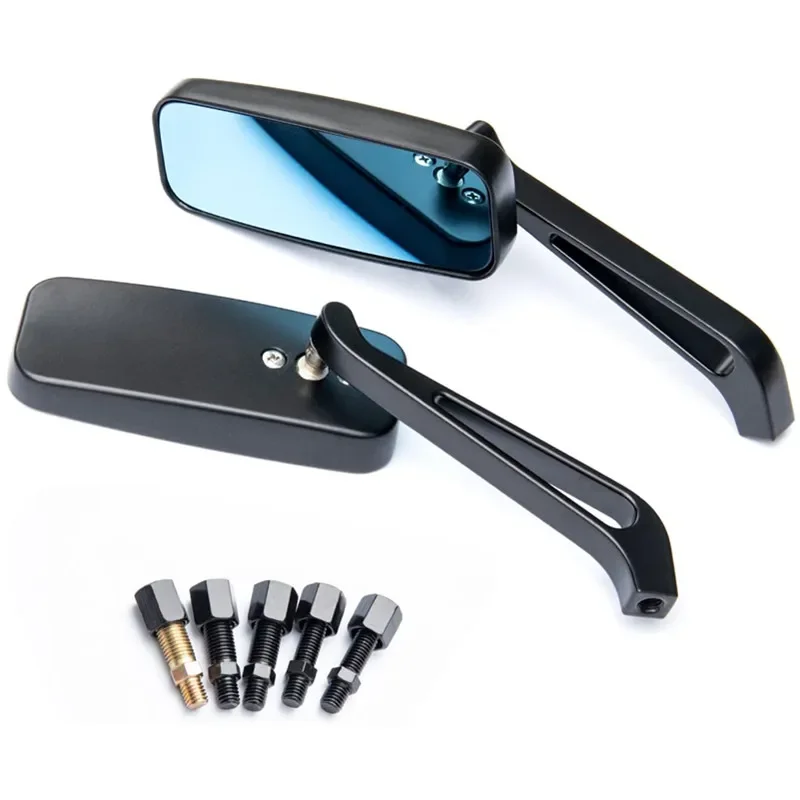 Motorcycle Handlebar Rear View Mirrors Rectangle Black Square Smoke Blue Glass 8mm/10mm Universal Side Mirror Mobike Accessories