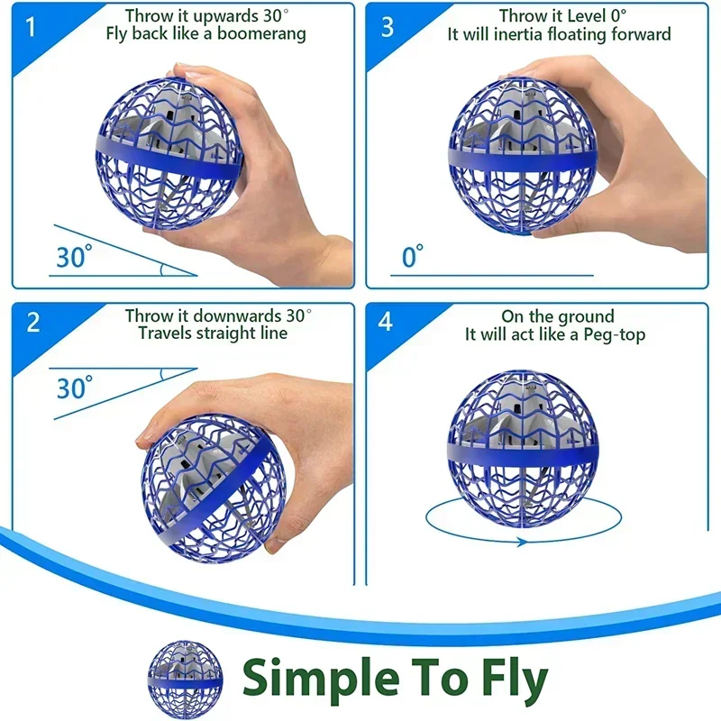 실내 및 실외 비행 회전 드론 유도 자이로스코프 매직 볼, 크리스마스 어린이 선물, 스트레스 해소 장난감
