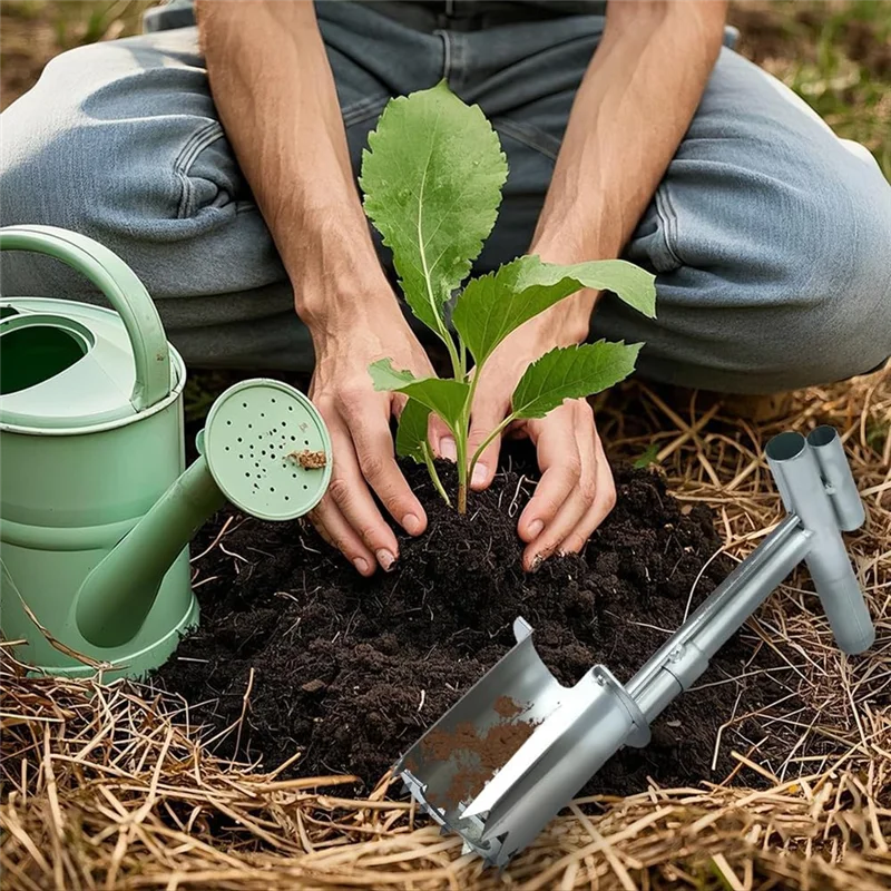 

Hot Sale-Bulb Planter Tool Stainless Steel, Garden Seedling Transplanter, Easy Seed & Bulb Planting Tool For Flowers, Vegetables