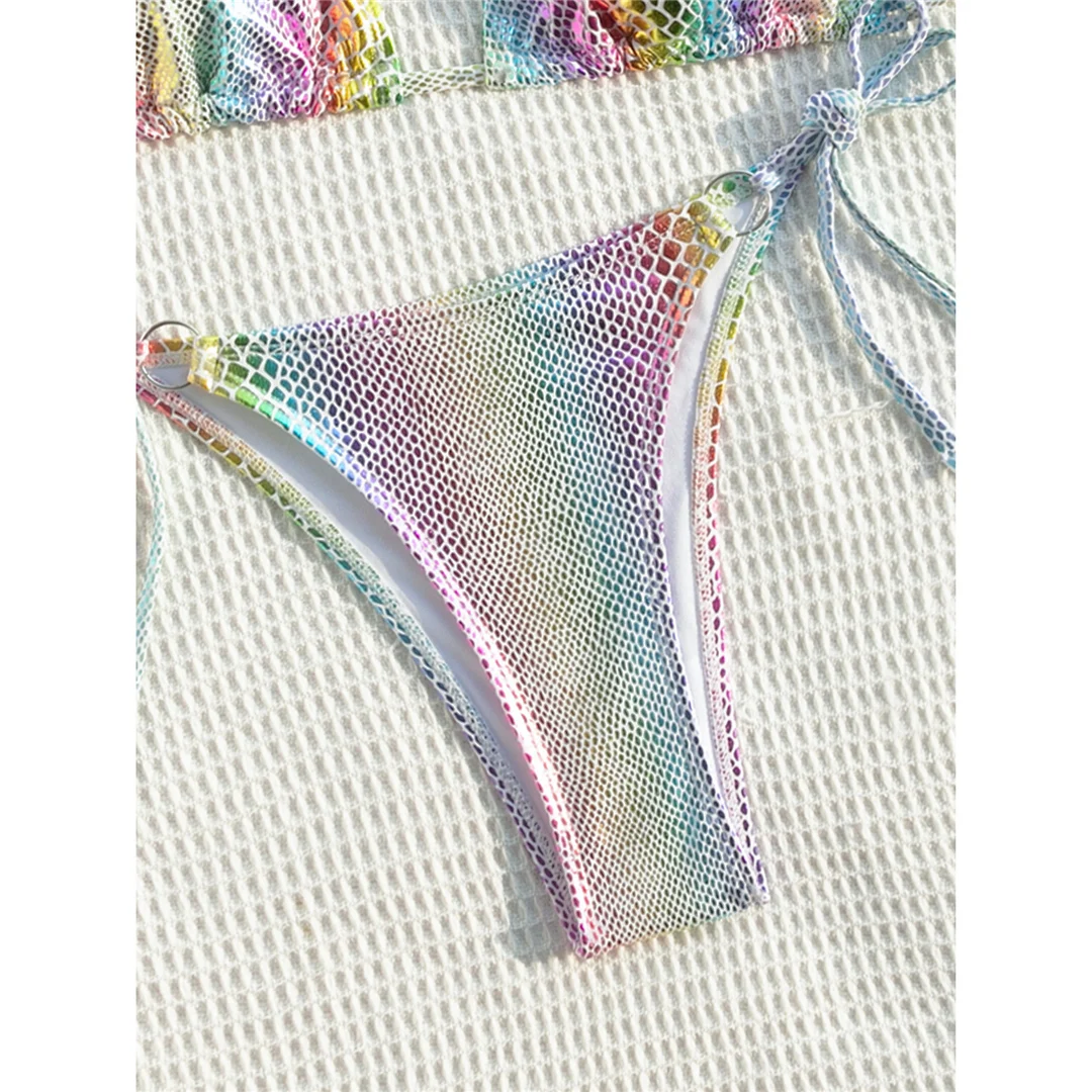 Bunter, mit Schlangenhautmuster versehener, trägerloser Bikini, Damen-Badeanzug, zweiteiliges Bikini-Set, Badebekleidung, Badeanzug, Modell V5822. – Detail 13