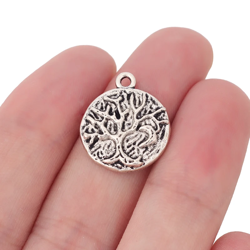 

10 x Tibetan Silver Round Tree Charms Pendants Beads for DIY Necklace Bracelet Jewelry Making Findings Accessories 21x18mm