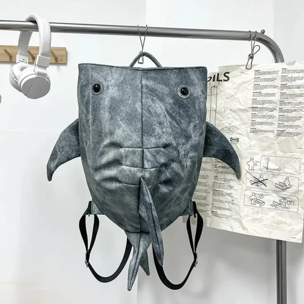 Animal Whale Shark Shape Backpack PU Leather Zipper Cartoon Shark Students Schoolbag Funny Large Capacity