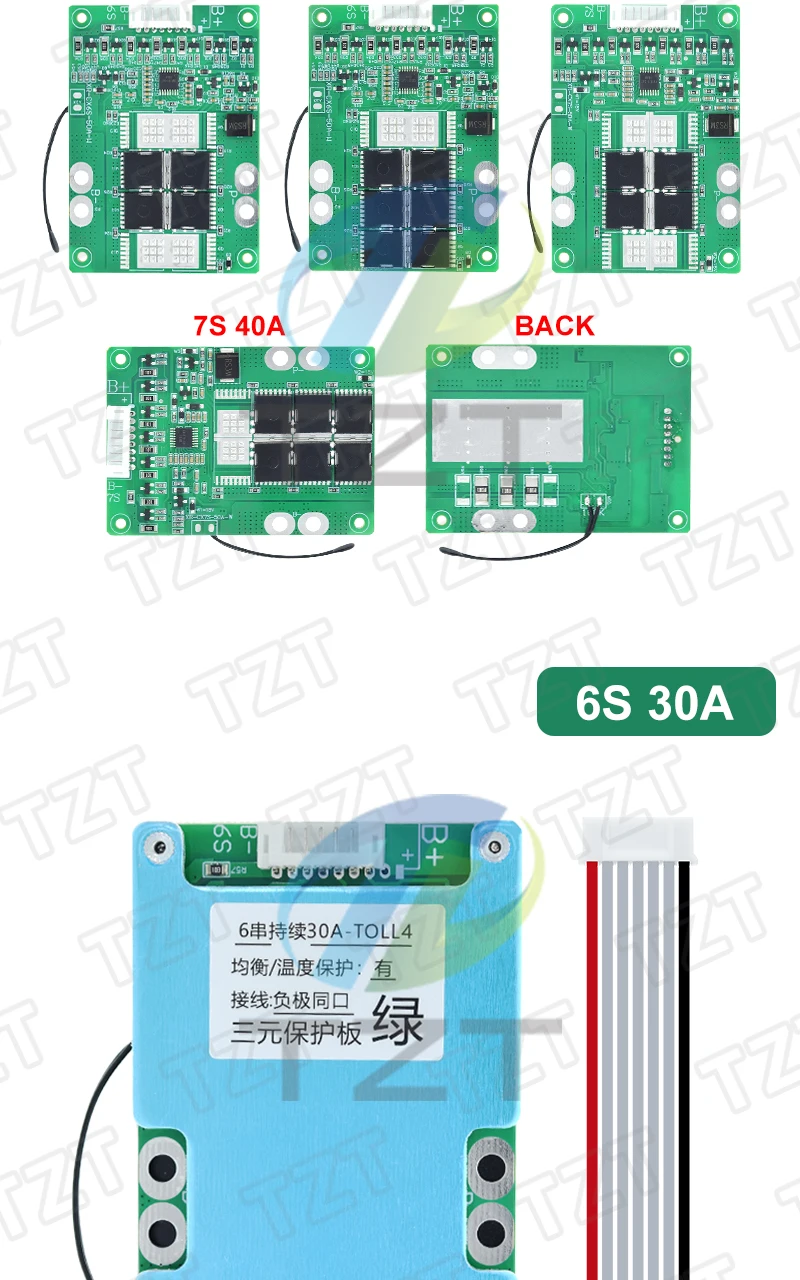 TZT 6S/7S 30A 40A BMS 4.2V 18650 Batterie-Schutzplatine mit Balancer und NTC-Temperaturschutz, gemeinsamer Anschluss mit Kühlkörper – Detail 7