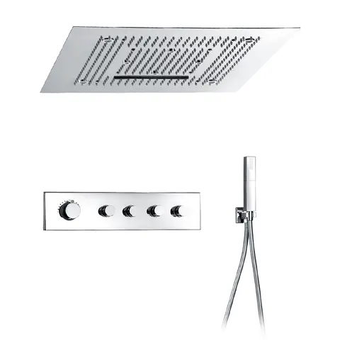 HIMARK Modern Led Light Shower Head Luxury Brass Chrome Bathroom Ceiling Mounted Thermostatic Waterfall Rainfall Shower Faucet