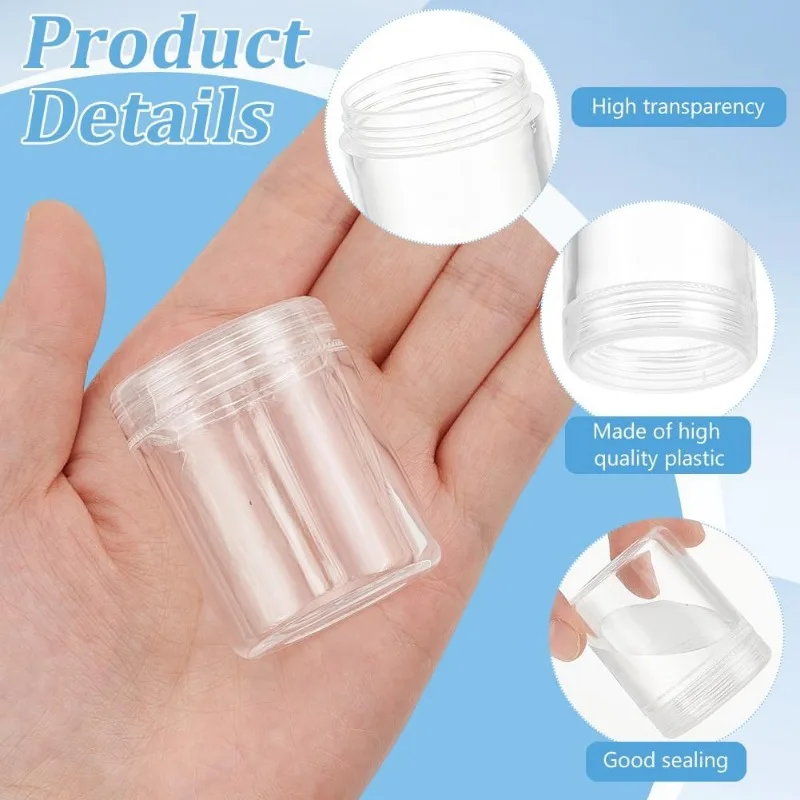 24 Pack 40ml Clear Bead Jar Empty Plastic Storage Container 1.5x2inch with Rounded Screw-Top Lids for Beads Nail Art Glitter