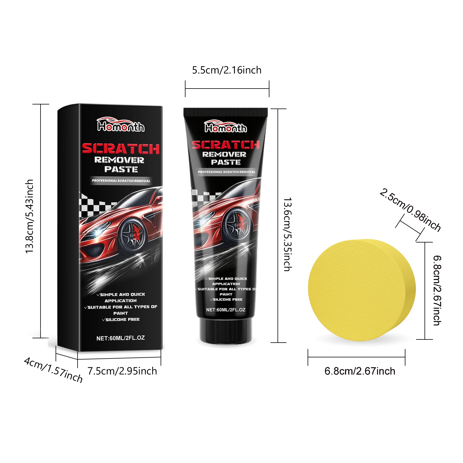 Homonth Car Paint Scratch Repair Remover Car Scratch Repair Cream Set Repair Scratch Polish Paint Maintenance Care Repair Paste