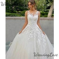 Exquisite O-Neck A-Line Wedding Dress  For Women Lace Appliques Tulle Backless With Button Vestidos De Gala Robe De Mariée 2024