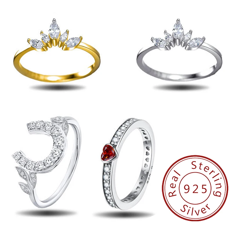 

925 Sterling Silver Zircon Gorgeous Shine Simplicity Love Heart Crown Ring For Women Dating Cute Romantic High Quality Jewelry