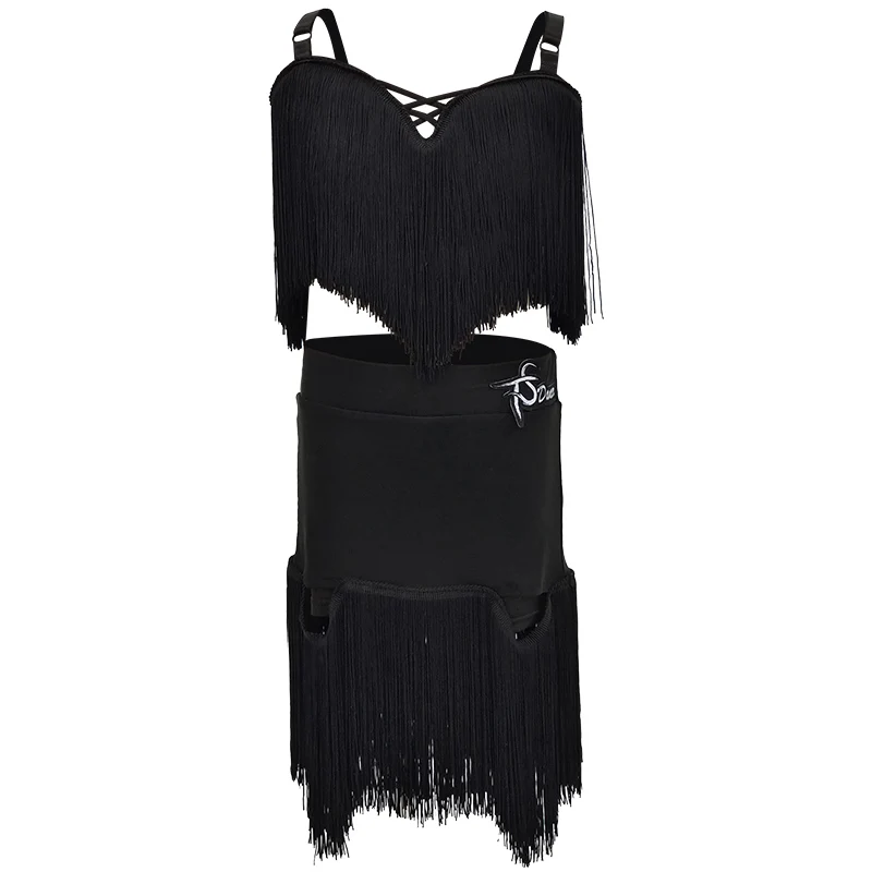Profesjonalny strój do tańca latynoamerykańskiego, strój konkursowy, strój sceniczny dla dziewcząt, zestaw ze spódnicą z frędzlami