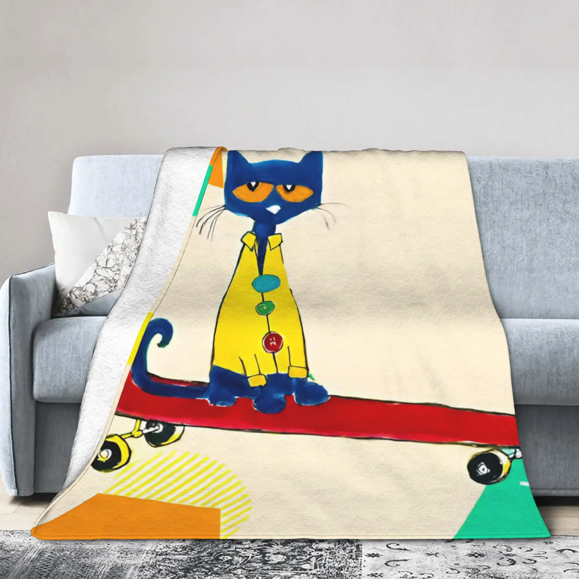 Pete the Cat  Skateboarding Cat Blanket Flannel  Lightweight Throw Blanket for Bed Bed Rug