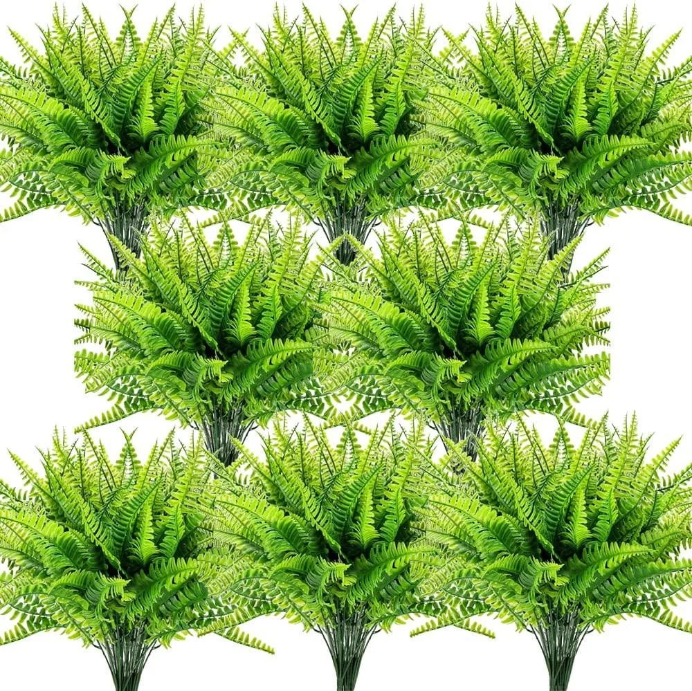 

1-8pcs Artificial Ferns,Indoor and Outdoor UV Resistant Not Fade Fake Persian Fern Plastic Plants for Wedding Home Garden Deco