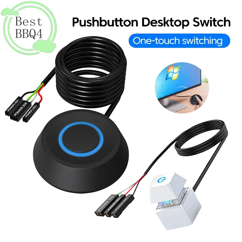 (BBQ4)Computer Desktop Switch 2m Led Lights Pc Motherboard External Boot Power On/Off Button Extension Cable For Home Office