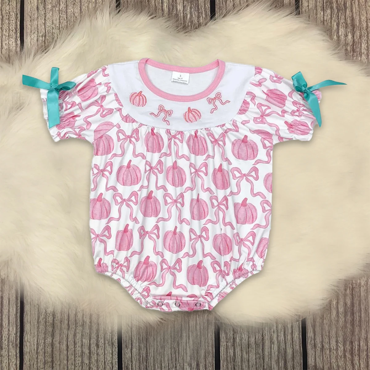 

Newborn Infant Embroidery Pumpkin Romper Baby Girl Short Sleeves Pink Bows Toddler Jumpsuit Kids Bubble Summer Clothes Wholesale