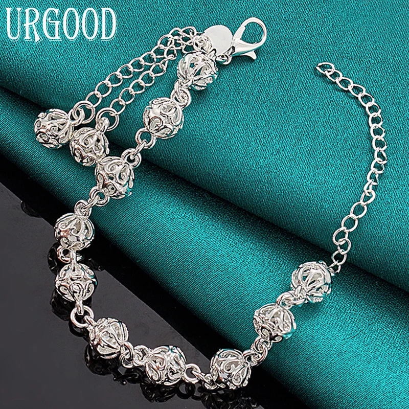 

925 Sterling Silver Round Hollow Small Ball Chain Bracelet For Women Men Party Engagement Wedding Fashion Jewelry