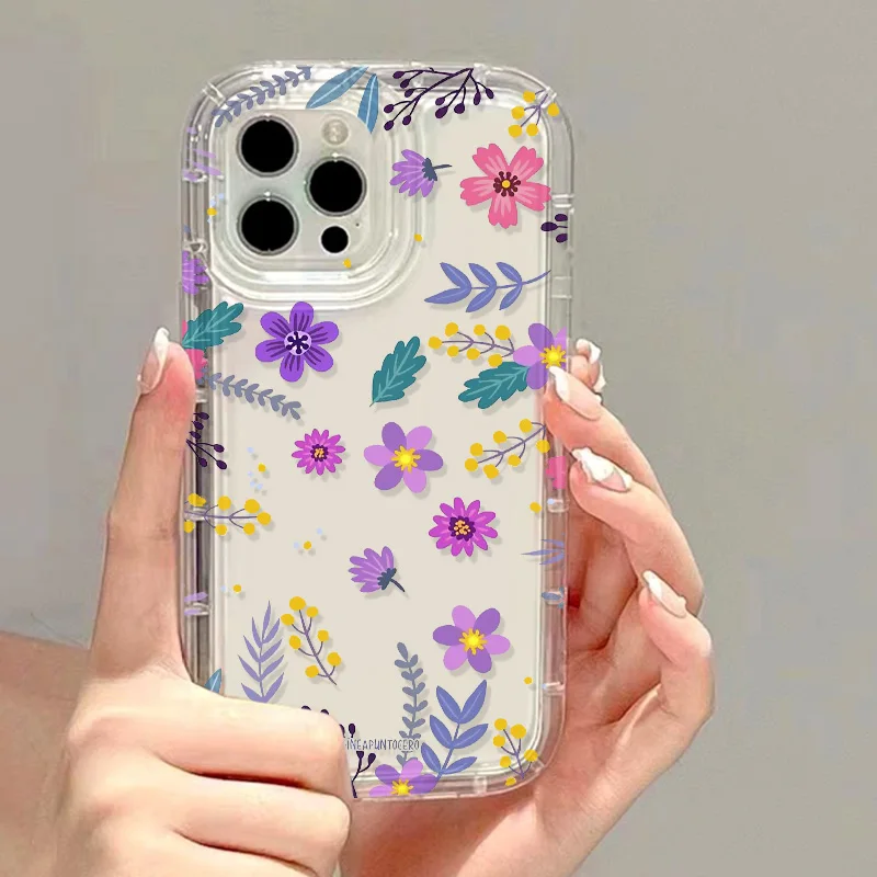 Flower Phone Case For iPhone 14 Pro Case iPhone 13 11 12 16 15 Pro Max XR X XS 7 8 Plus SE Shockproof Soft TPU Clear Cover Funda