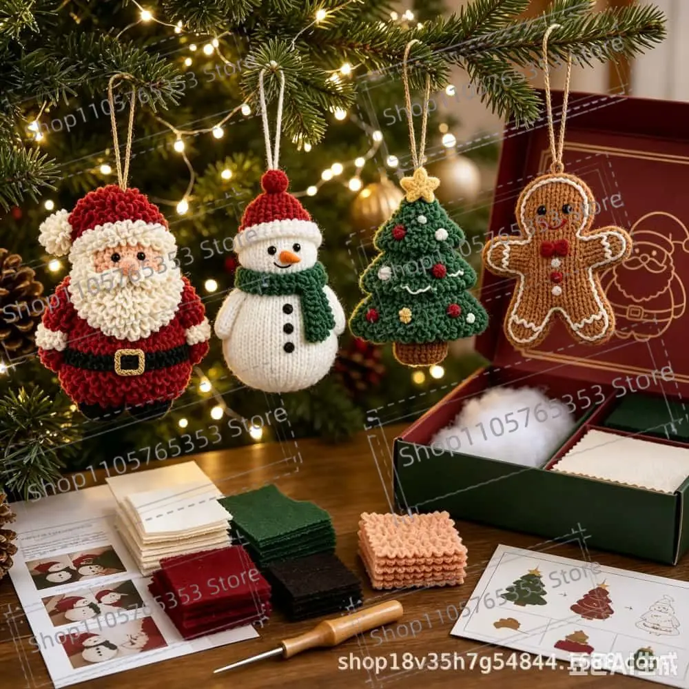 2026 DIY Fabric Poke Christmas Ornament Kit for Home Office Bedroom Festive Holiday Display for Handicraft Enthusiasts