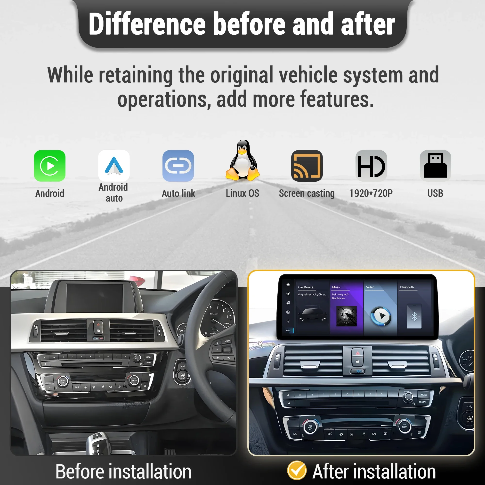 Linux Multimedia Screen Right Hand Drive For BMW 3 series 4 series F30 F31 F32 F33 F34 F36 2012-2020 Car Radio Wireless Carplay