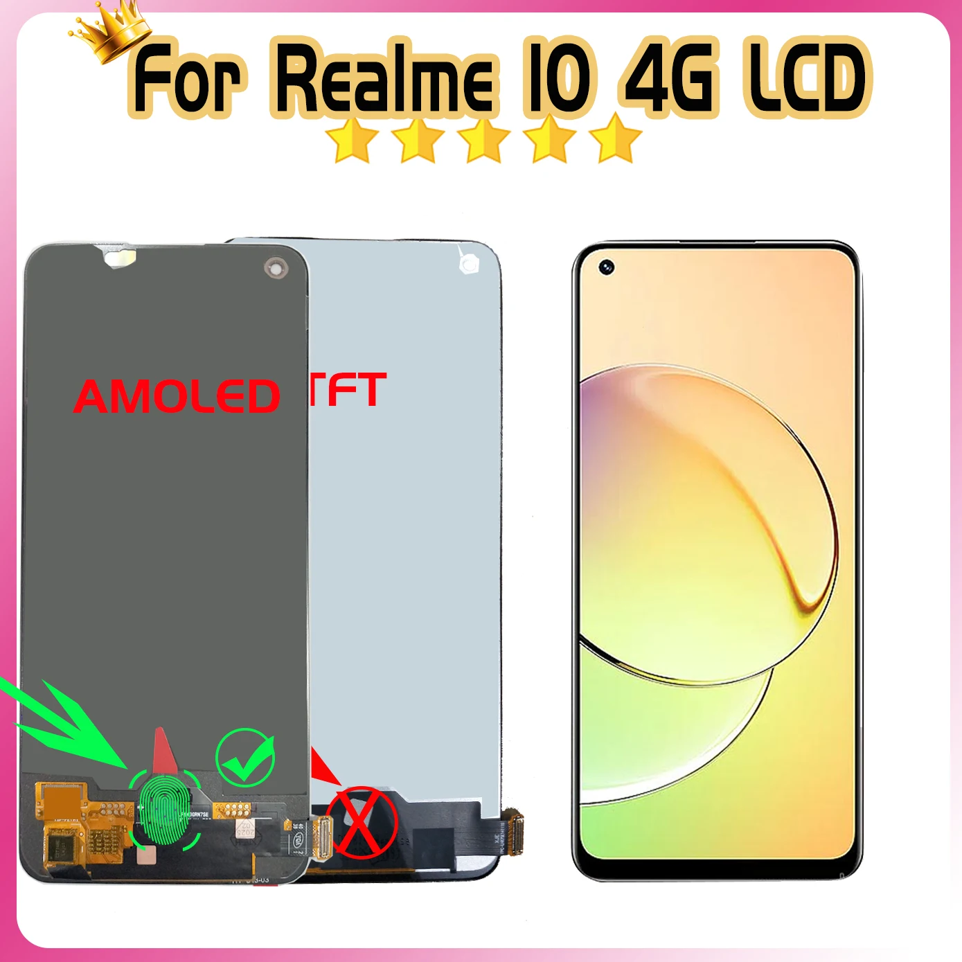 6.4" AMOLED For Oppo Realme 10 RMX3630 LCD Display Screen Touch Assembly FOR Realme 10 4G Display Panel Digitizer NO/With frame image 3