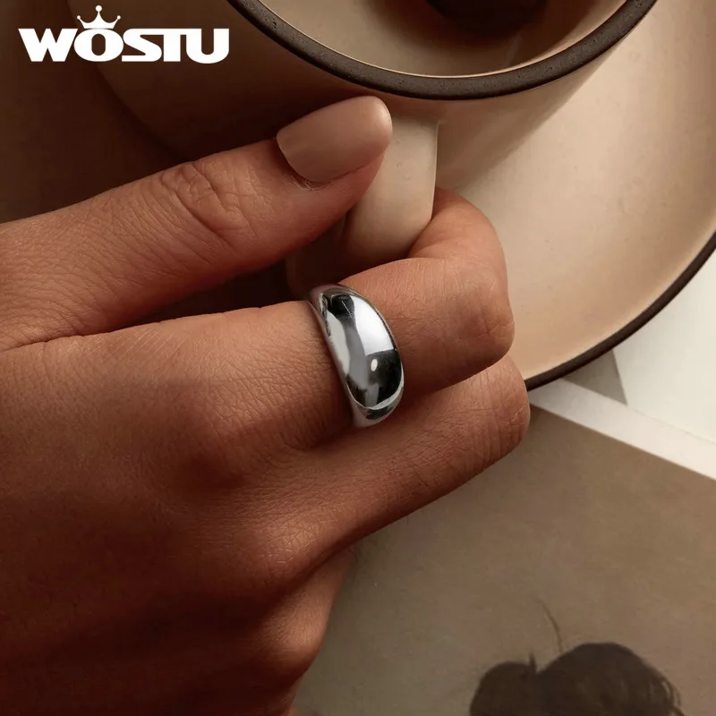 WOSTU 925 Sterling Silver Simple Halo Opening Ring for Women Big Round Wedding Rings Anillo Great Dating Jewelry Minimalism Gift