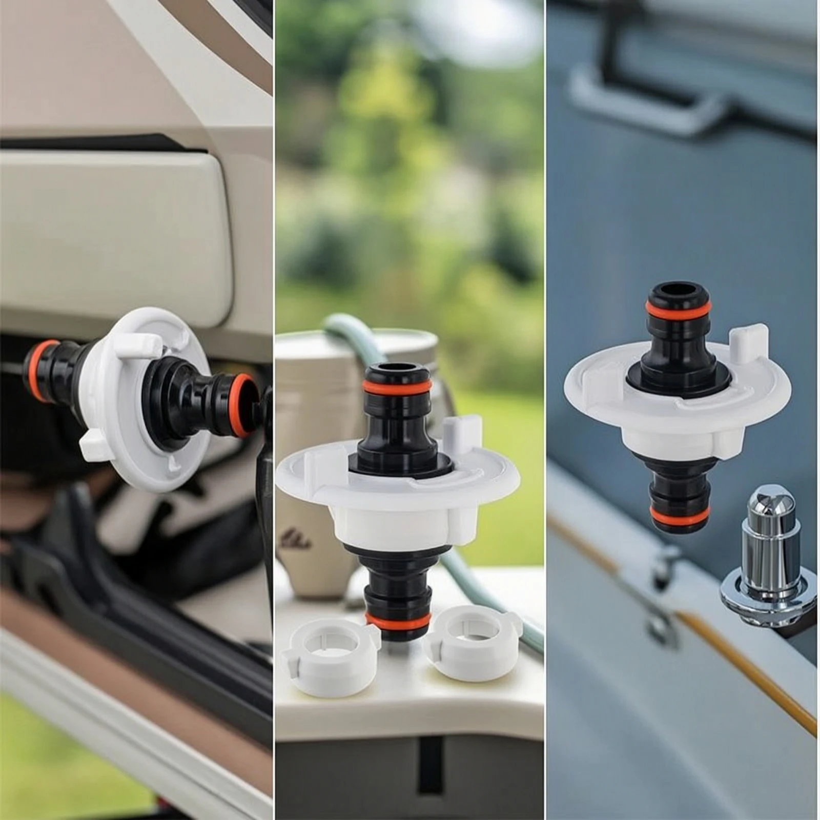 RV Water Inlet Adapter Leak-Leakproof Water Inlet with Interchangeable Collar Rings Fitting Universal Fit Long-Lasting