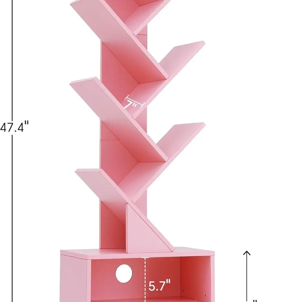 رف كتب على شكل شجرة مكون من 6 طبقات، خزانة كتب طويلة مع خزانة تخزين، منظم أرفف الكتب الضيقة الحديثة، رف كتب قائم على الأرض #2