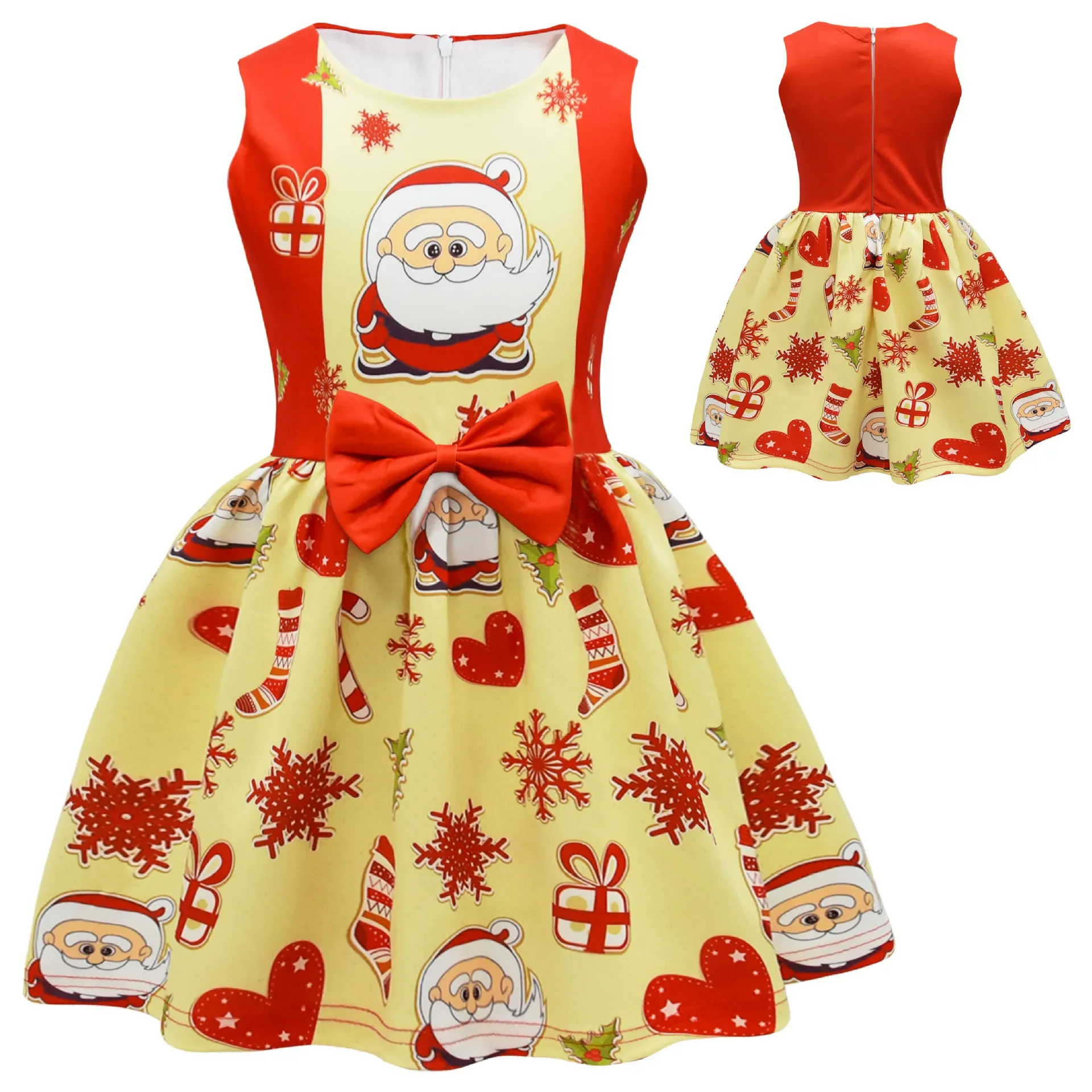 

2024 Christmas New Halloween Dress Santa Clausl Princess Costume Printed Bow Skirt Girls Cosplay Casual Kids Dresses for Girls