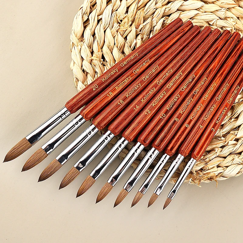 Cepillo de uñas acrílico Kolinsky de alta calidad, cepillo de visón para decoración de uñas, mango de madera, Gel, cepillo de manicura profesional, herramientas de dibujo, tamaño 4-20