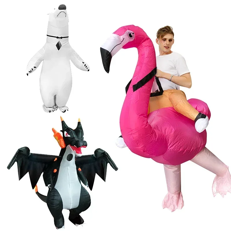 Charizard Halloween Anime Inflatable Spit Fire Dragon Flamingo Cosplay Costume Adult Men Women Role Playing Party S MN13