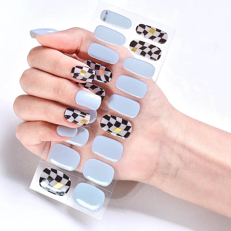 18 Tips Online Celebrity Semi-baked Gel Nail Stickers Waterproof and Durable 3d Removable and Wearable Nail Decals