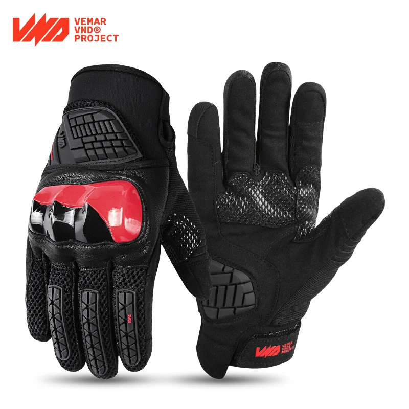 

VND Men Black Motorcycle Gloves Lady Red Summer Cycling Motorbike Guantes Moto Motocross Bicycle Touch Screen Breathable