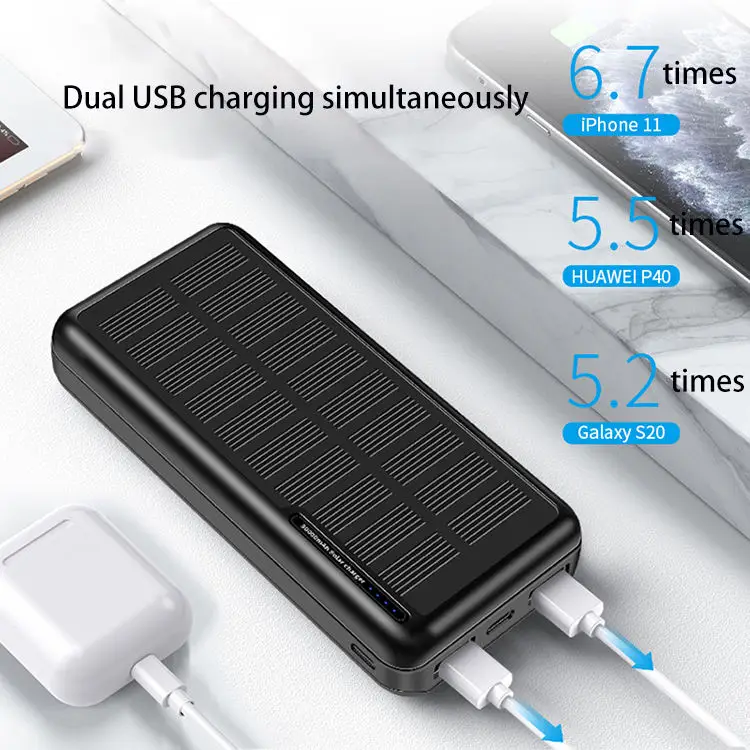 Camping Solar Panels Slim Powerbank Outdoor Best Waterproof 30000mAh Phone Small Portable Fast Charging Mini Solar Power Bank