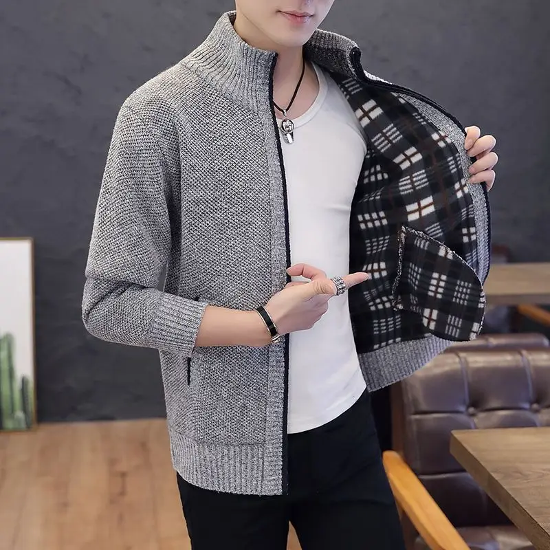 2023 Spring and Autumn Men's New Fashion Business Commuter Knitwear Casual Korean Version Slim Fit Stand Neck Jacket Coat