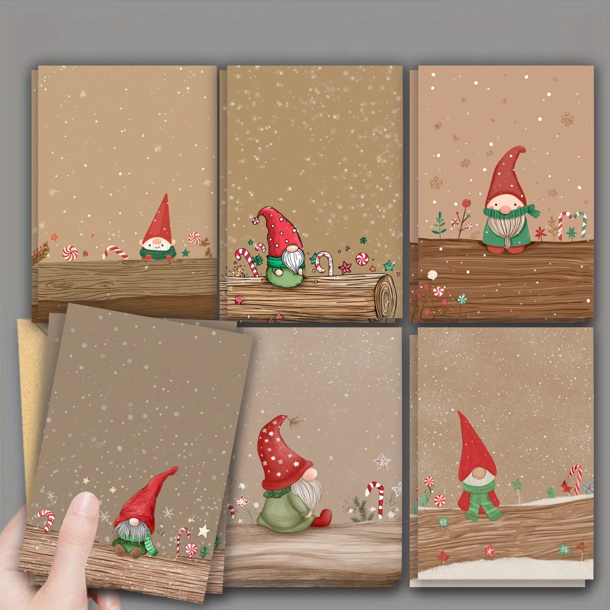 12 Stück (6 Umschläge + 6 Karten) /24 Stück (12 Umschläge +12 Karten) Weihnachtsgrußkarten mit einer Postkarte mit rotem Hut – Detail 6