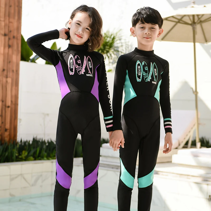 BABY Boys/Girls Wetsuit Kids 2024 Long Sleeve UV Surfing Swimsuit For Children Wet Suit Front Zipper Snorkeling Swimwear