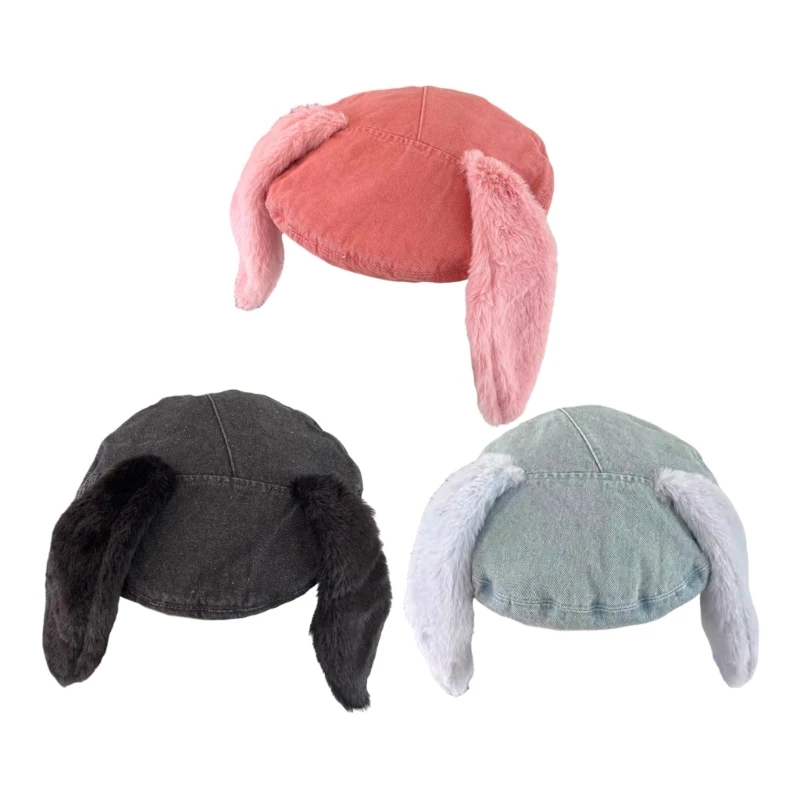 

Bunnies Ear Hat Unisex Animal Ears Flap Hat Softable Warm Plush Hat for Fashionable Women Seeking Unique Styles D5QB