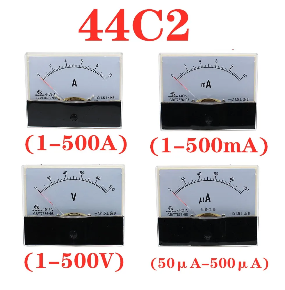

44C2 DC A mA μA V 1A 2A 3A 10A 15A 75mA 100UA 500V Analog Panel AMP Current Meter Gauge Voltage Amperimetro Amperemeter Ammeter