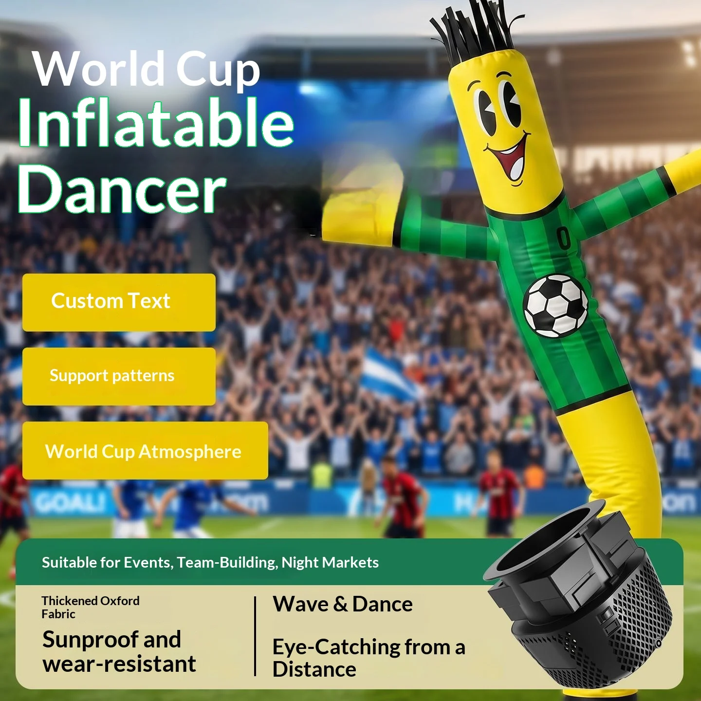 2M 6.56FT Soccer Inflatable Air Dancer with Blower Football Theme Sky Dancer Waving Tube Man for World Cup Party Advertising